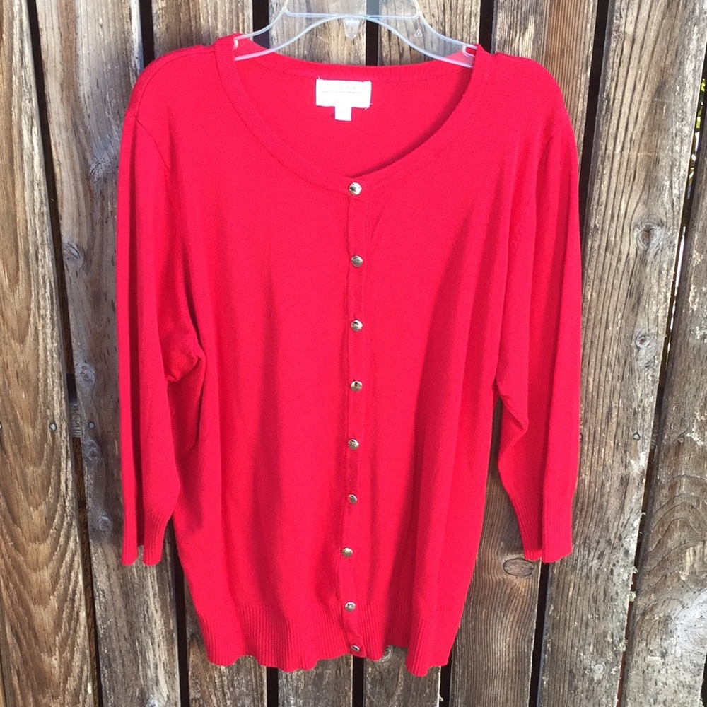 Joseph A 1X Cardigan Sweater Red 3/4 Sleeves Soft